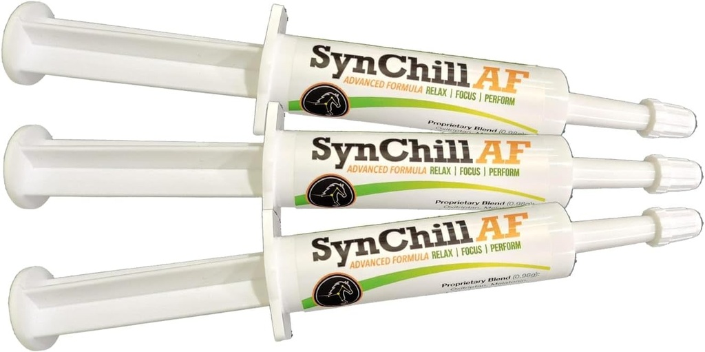 SynChill AF Calming Gel for nevrologiske hester - Single Serving - Avansert formel med L-Theanine, økt styrke, 100% naturlig kosttilskudd, disposisjon og tillitsstøtte for hester - 3 pakke
