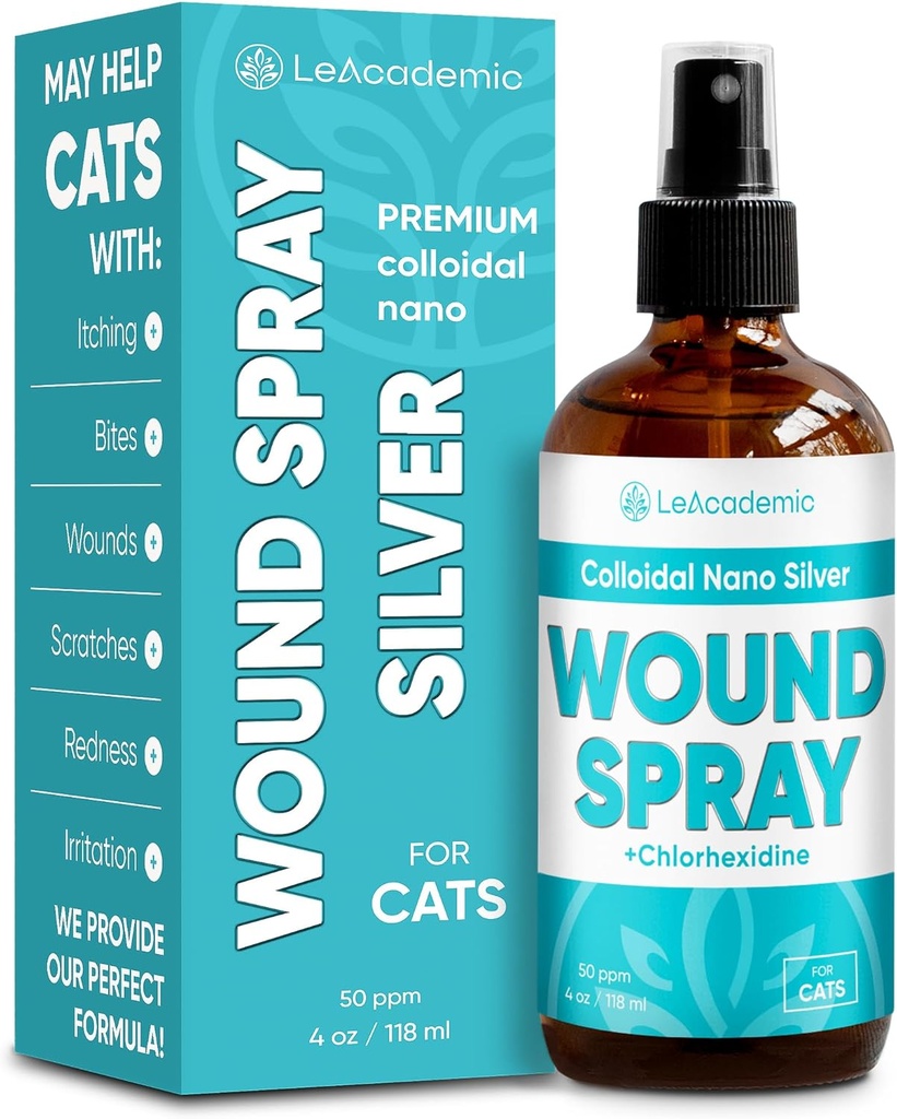 Cat Wound Care Spray is Perfect with Cat Cone | Nano Silver + Chlorhexidine in The Composition | Bites, Scratches, Redness, Irritation, and Sutures After Surgery | 4 Oz