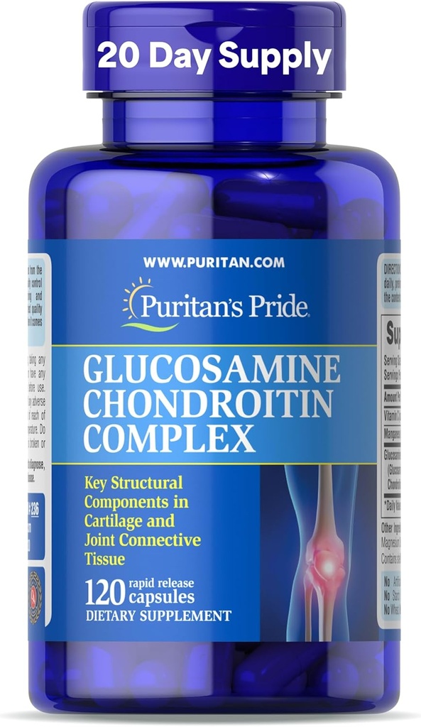 Puritans Pride Glucosamine Chondroitin Complex för kvinnor och män, Kosttillskott för gemensam hälsa, 120 Rapid Release kapslar