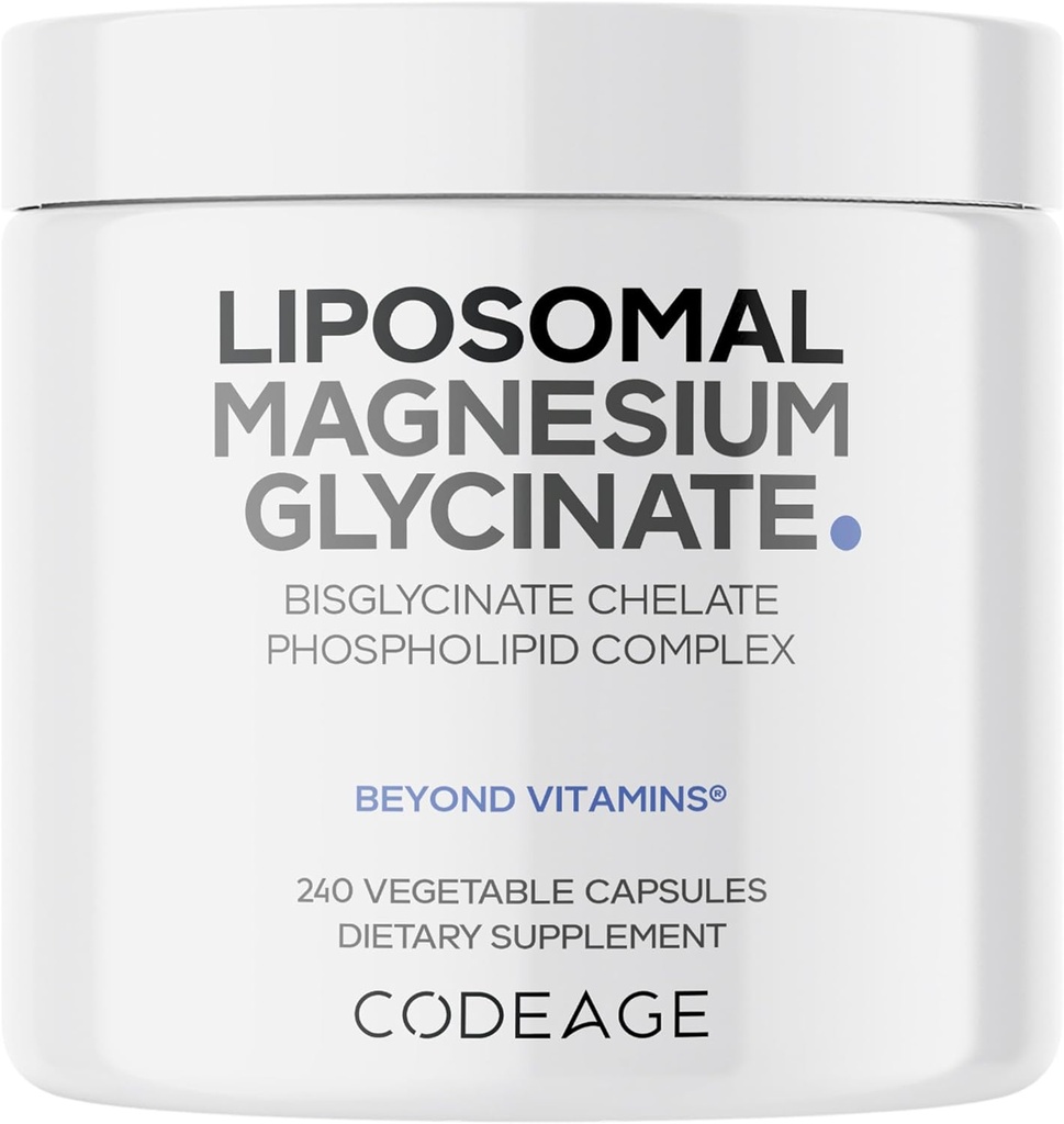 Codeage Liposomal Magnesium Glycinate Supplemento, Alimentazione 2 mesi, Bisglycinate Magnesio Chelato, Magnesio Chelato Pillole minerali, BioPerine Black Pepper Vitamins Capsule, Non-GMO Vegan, 240 ct