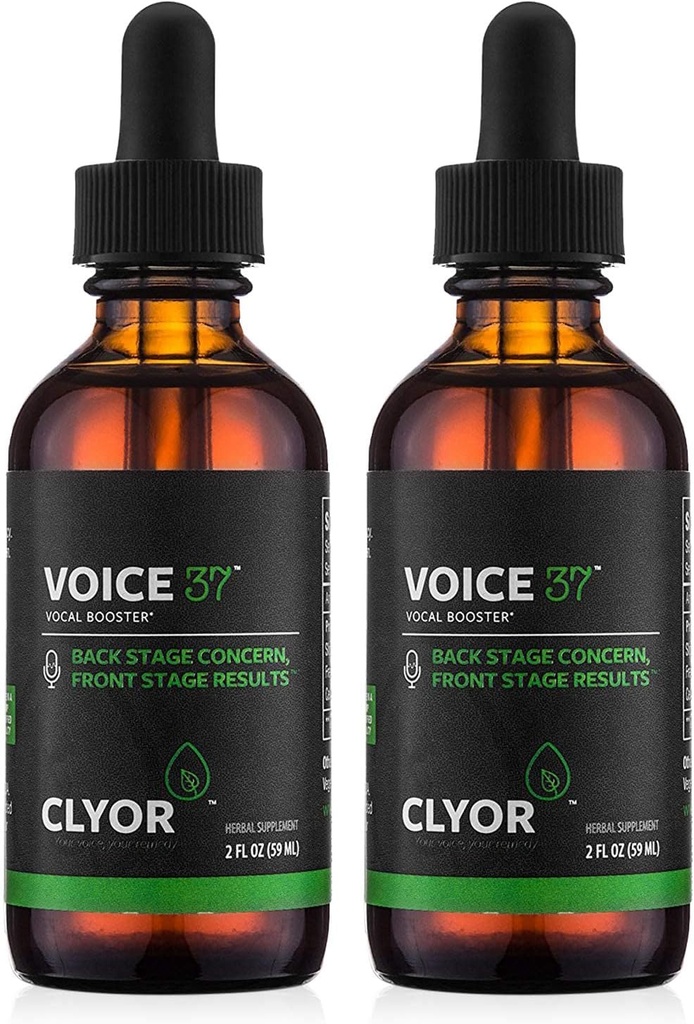 CLYOR Voice37 - Cantores Voz Remedy - 2 Pack Todos Natural Herbal Vocal Booster Fórmula para Lubricar Soothe e aliviar rouquidão Garganta Seca Comichão - Melhorar Cantar e Falar - 2 oz - VOZ37
