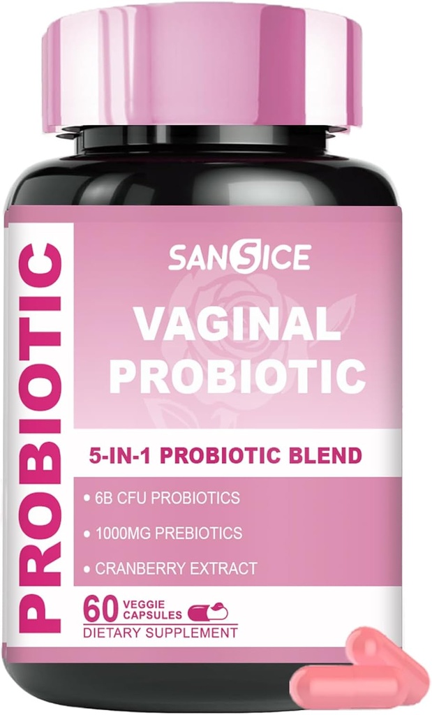 Vaginal Probiotics Supplement for Women, 70mg Female V-Probiotic Blend(6B CFU), Lactobacillus with Prebiotic & Cranberry Extract for Vaginal Odor, pH Balance, Organic Prebiotic Supplement(60 Capsules)
