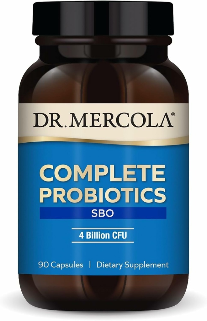 Dr. Mercola Probióticos Completos SBO - 4 bilhões de UFC - para Gut Health - Suporta Função Imunitária Saudável - Não-GMO, Sem Glúten e Sem Soja - 90 Cápsulas (90 Servings)