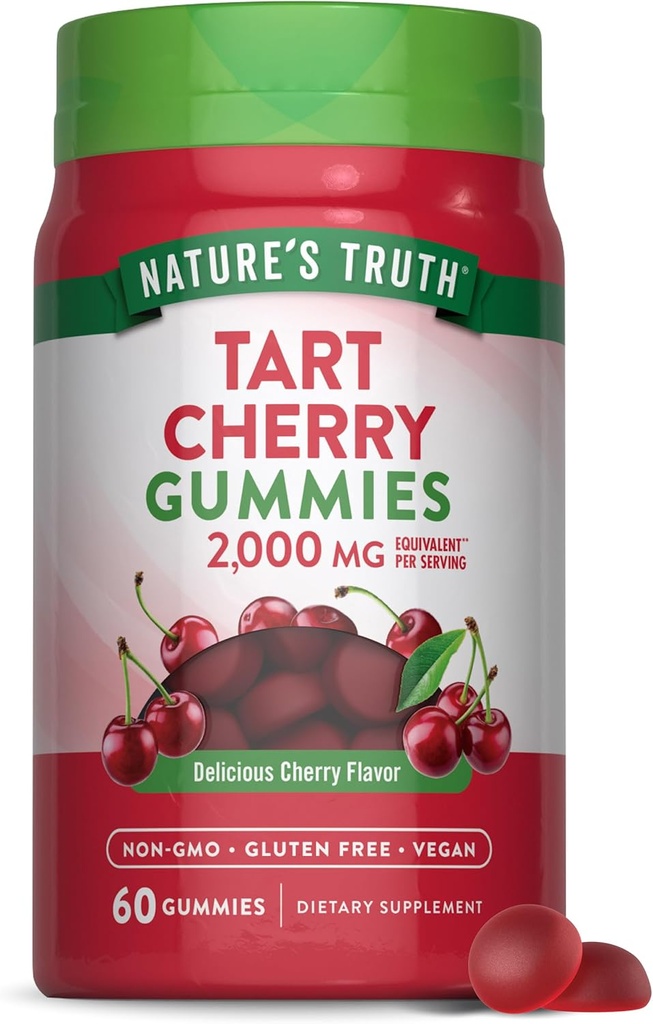 Dabas patiesība Tart Cherry Gummies - 2000mg - 60 Count - Vegāns, Non-GMO & Gluten bezmaksas papildinājums -- Cherry Flavor