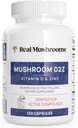 Véritables capsules de Zinc et de Vitamine D2 de champignons – avec extraits de champignons de Chaga et de Reishi biologiques – Vitamines pour le bien-être global – Vegan, non-OGM, sans gluten – 120 Count Complément de champignons
