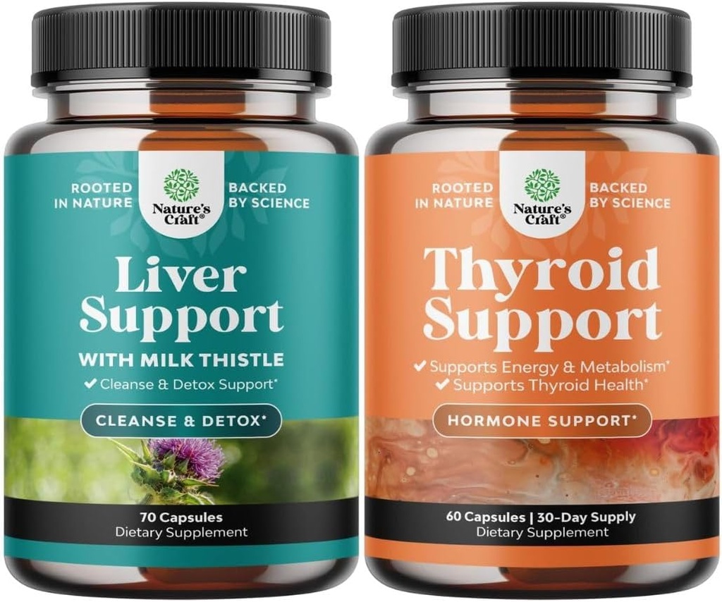 Bundle av Liver Cleanse Detox & Repair Formula og Herbal Thyroid Support Complex - med Milk Thistle Dandelion Root Turmeric og Artichoke Extract - Mood Enhancer Energy Supplement for Thyroid Helse