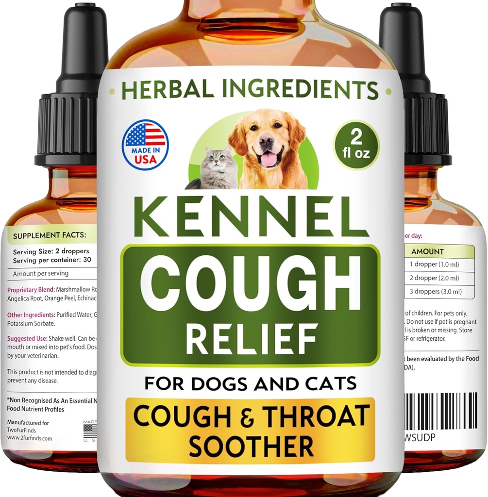Kennel Cough Tratamento líquido - Supresor de cucos para cans e gatos - Throat Soother - Dry, Wet & Barky Pet Cough Relief para todas as razas - Collapse Trachea & Cat Asthma Support - Made in USA - 2 Fl Oz