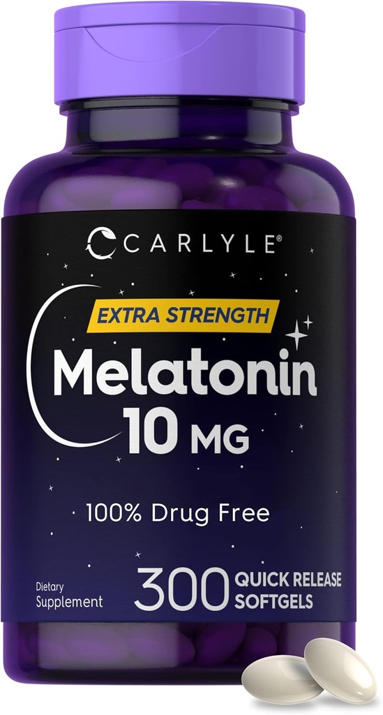 Carlyle Melatonin 10mg | 300 Softgels | 성인을 위한 여분 힘 지원 | 비 GMO, 글루텐 자유로운 보충교재