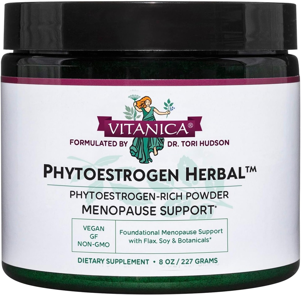 Vitanica Phytoesterogen Herbal Non-GOMS, Menopause Phụ nữ, Hormone cân bằng, thuốc giảm đau đêm và Flash nóng, Soy Isofviones, Vegan, Powder 8 Oz (Phytoesterogen Herbal)