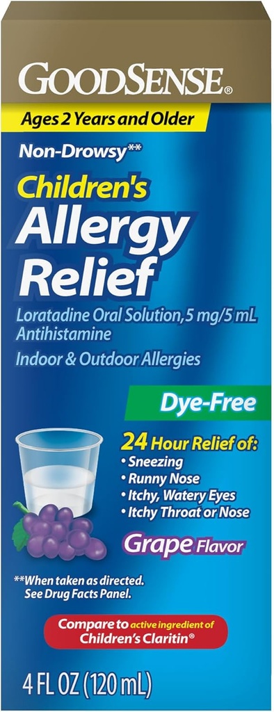 GoodSense Children's Allergy Relief - Loratadine Oral Solution - Grape Flavor - 24-Stunden-Antihistamin, 4 Fl Oz
