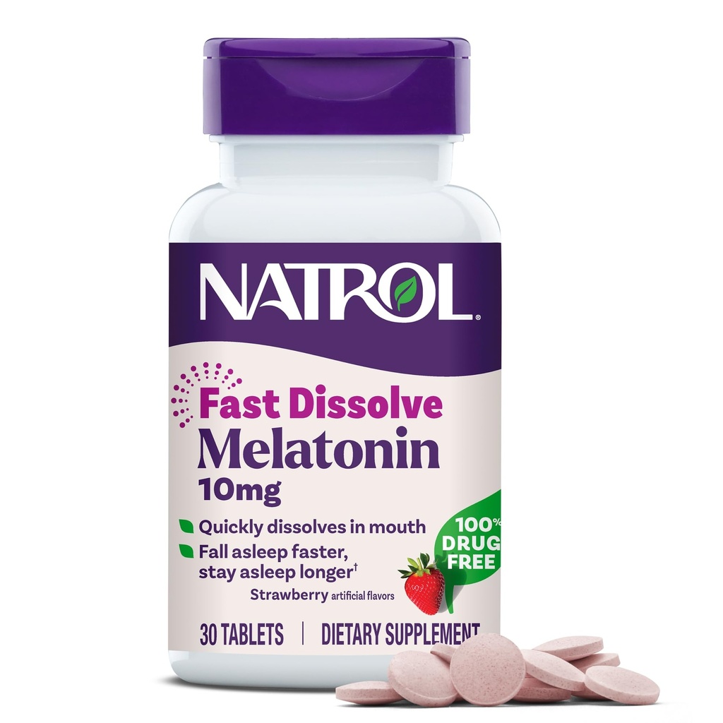 Natrol Melatonin 10mg Fast Dissolve Tablets - Strawberry Flavor, 30 Count, Sleep Aids for Adults, Fast Dissolve Melatonin for Adults, 30-Day Supply