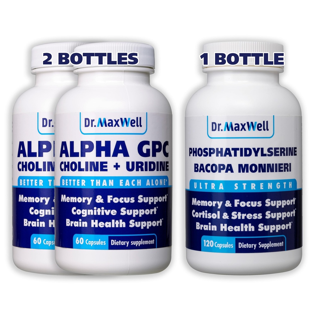 Dr. Maxwell Alpha GPC & Uridine 2X 60 Capsules + Phosphatidylserine & Bacopa 1x 120 Capsules, 2 Months Supply