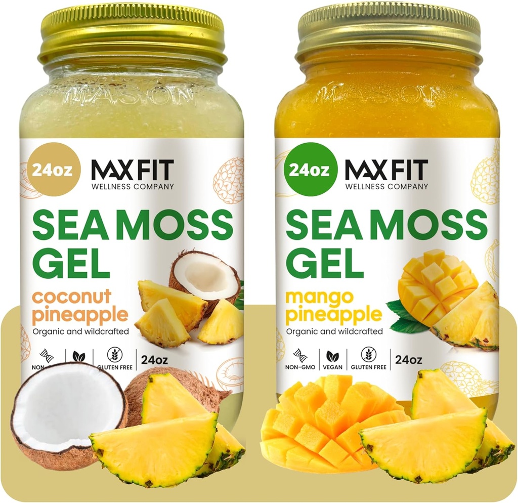 Sea Moss Gel Organic Raw (Bundle of 2 Jars 24oz) Coconut Ananas ja Mango Ananas Wildсrafted Golden Sea Moss Gel Saint Luciasta 92 Vitamiinit ja mineraalit ...