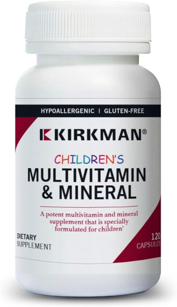 Kirkman - Gyermekek Multivitamin & Ásványkapszulái - 120 kapszula - Erős, Broad Spectrum Vitamin / Ásványi kiegészítés - Q- 10 koenzimmel - Nincs mesterséges színezék vagy aroma