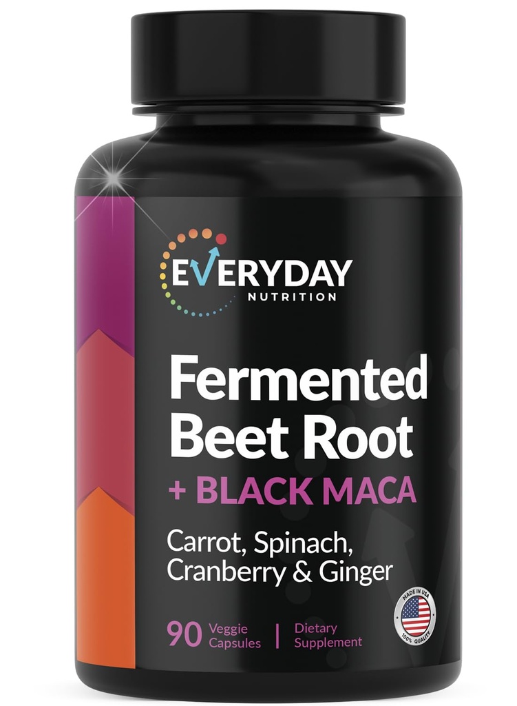 Organic Fermented Beet Root & Black Maca Capsules with Carrot, Spinach, Cranberry & Ginger | Superfood for Energy, Stamina & Wellness | 90 Veggie Capsules | Made in USA
