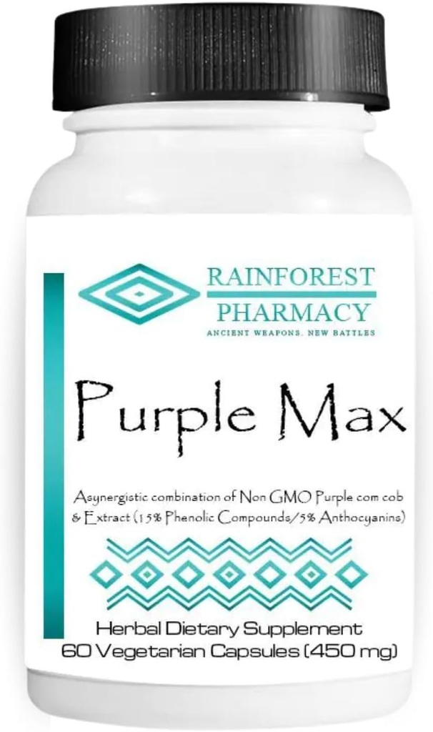 RainForest Pharmacy Max - 60 Callsballs | Wildrafted  Cornal Cornal Cob & softed and 15% phenic loder   Not-GMo, Herball supplement