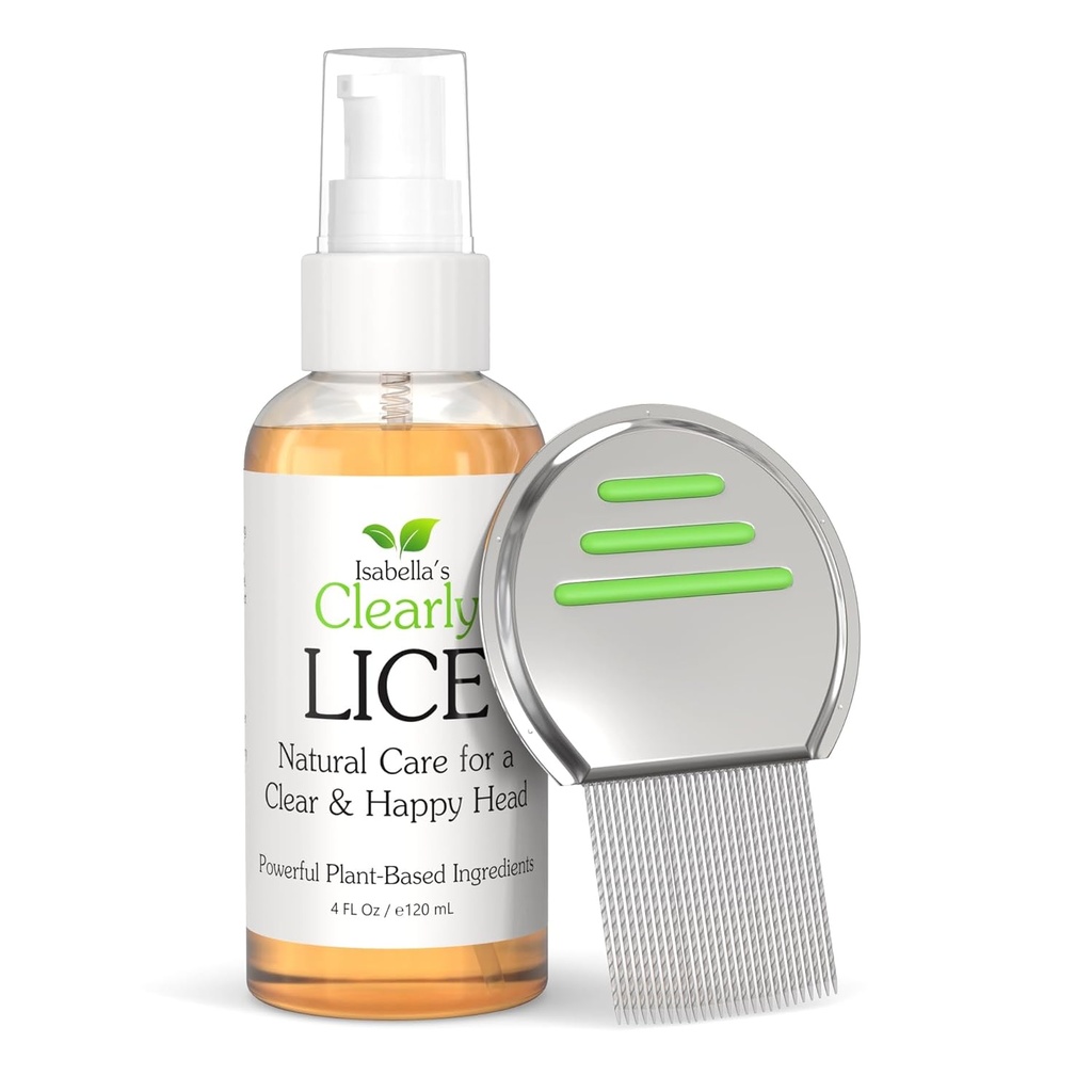Isabella's Clearly LICE, Blend of Natural and Essential Oils | Non Toxic Scalp Oil for Lice and Nits with Metal Nit Comb (Included) | Neem, Rosemary, Cedarwood | for Adults and Kids | Made in USA