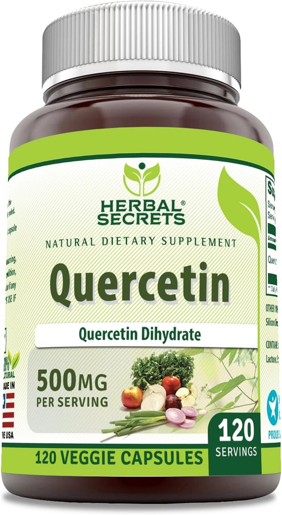 Herbal Secrets Quercetin 500 Mg Supplement | Ez-GMO | Gluten-Free | Made in USA (1 Pack, 120 Count)