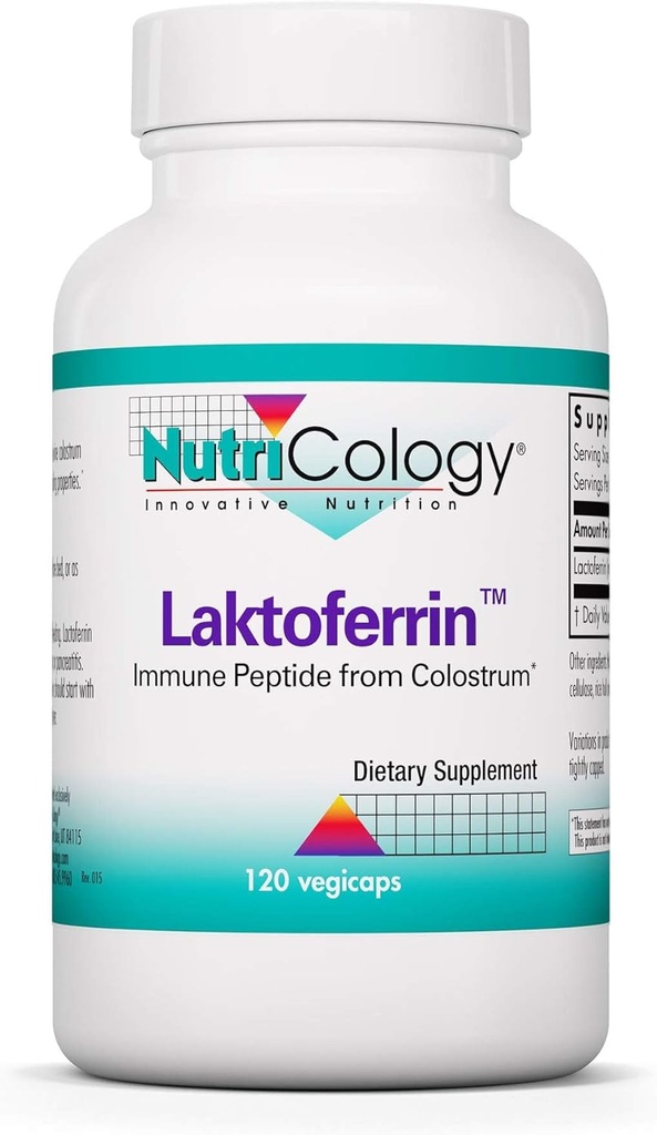 Nutriologia Laktoferin suplementari - Lactoferrins 350mg, Bovine Colosrum, Imnee Peptide, Irons suplementaris, Vegicaps - 120 comte