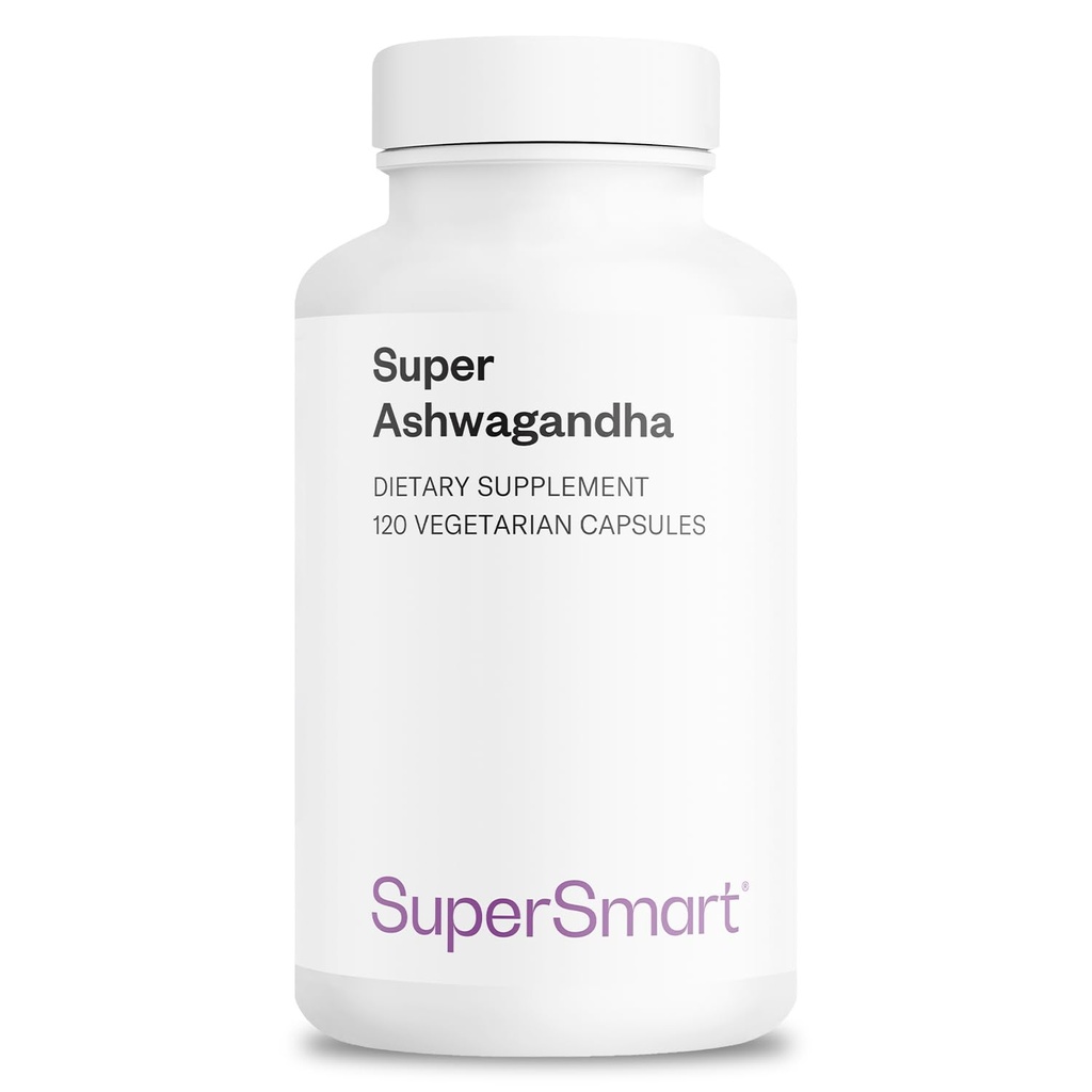SuperSmart Super Ashwagandha 600mg per Day (Patented) - KSM-66 Ashwagandha - High Potency 5% Withanolides | Non-GMO & Gluten Free - 120 Vegetarian Capsules