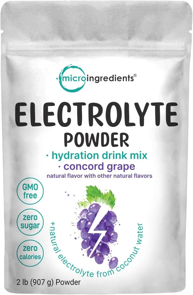 Micro Інгредієнти Hydration Electrolyte Powder, 2 фунт (139 Сервінги) Concord Grape Flavor High Potassium (1,000mg) + Coconut water Ні Цукор, Keto Friendlys Non-GMO
