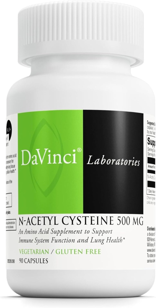 DAVINCI Laboratories - N-Acetyl Cysteine 500 mg - an Amino Acid supplement to Support Immune System Function and Lung Health - Vegetarian, Gluten-Free - 90 Capsules
