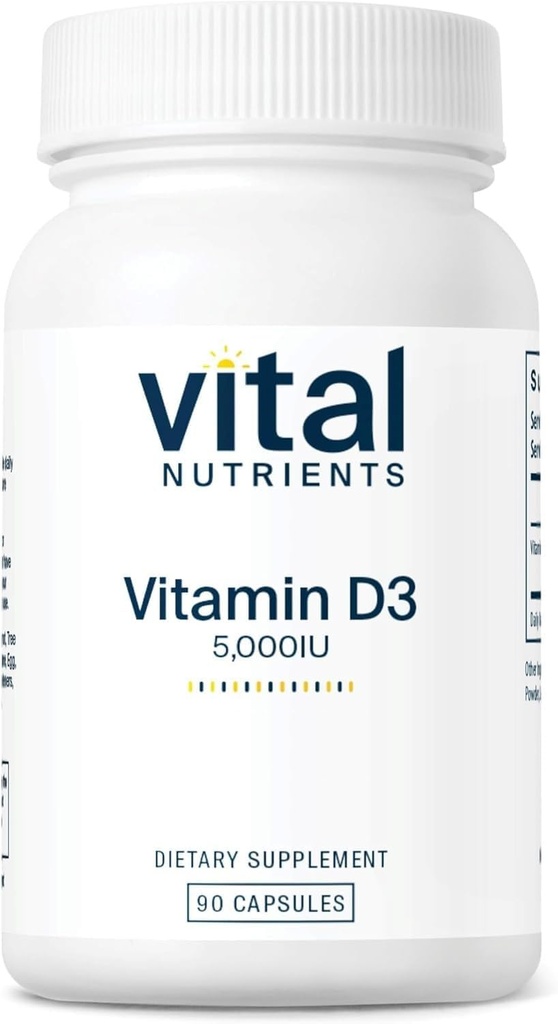 Nutrientes Vital Vitamina D 5000 UI Suplemento Vitamina D3 Ossos, Dentes, Músculos saudáveis * Função Celular e Imunitária