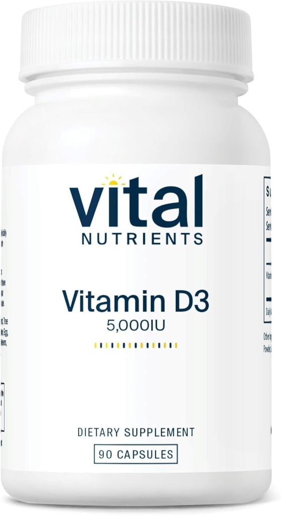 Vital Nutrients Vitamin D 5000 IU - Vitamin D3 Supplement - Healthy Bones, Teeth, Muscles*- Cellular & Immune Function - Calcium Absorption - Gluten, Dairy and Soy Free - 90 Capsules