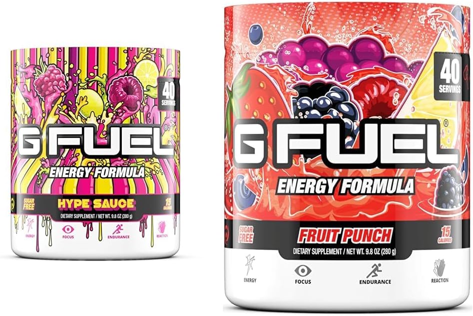 G fuel Hype Sauce Energy Powder, Sugar Free, Clean Coffee Focus Supplement, Water Mix & Fruit Punch Tub (40 servizos) Elite Enerxía e Fórmula de resistencia, 9.8 oz(280g)
