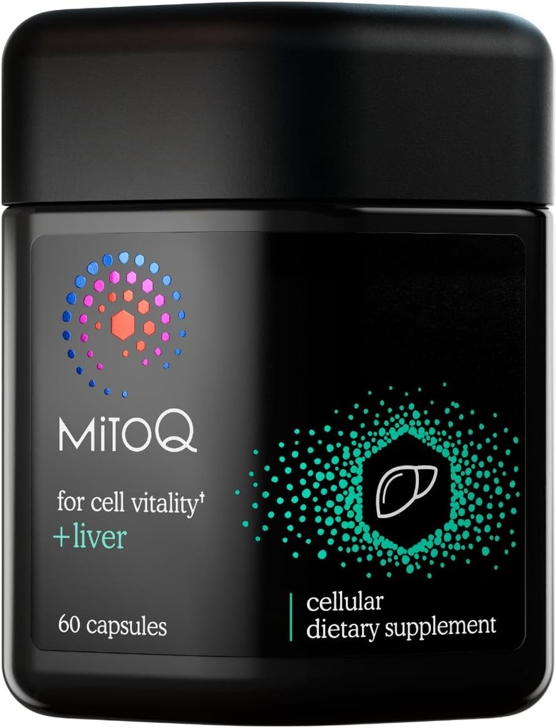 MitoQ +Liver Premium CoQ10 Antioxidant - Bevat Mitochinol Mesylaat, Choline, Melkdistel, Selenium - Ondersteunt Metabolisme, Lever Gezondheid, Lichaam... Natuurlijke Detoxificatie & Cell Vitality (60 Capsules)