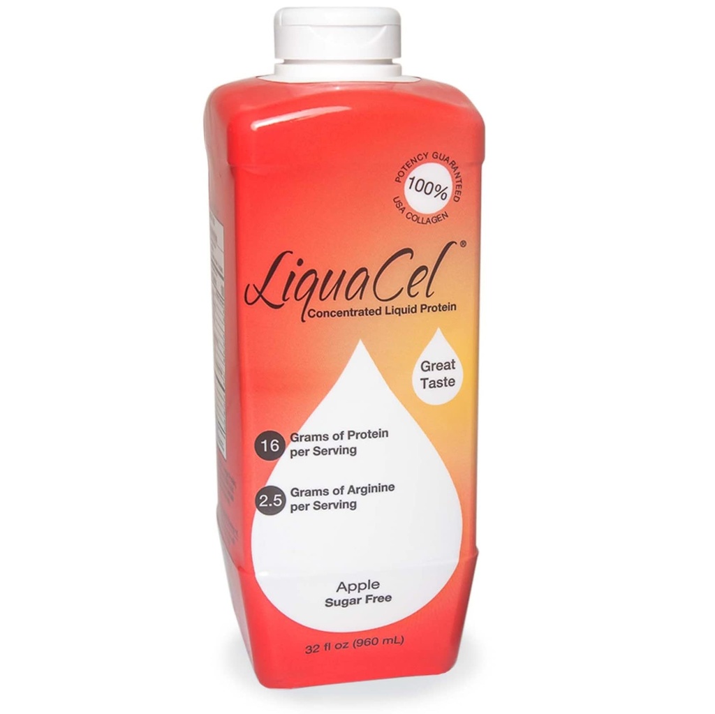 LiquaCel Concentrated Liquid Protein, Sugar-Free Apple, 32oz Bottle – Collagen Whey Arginine