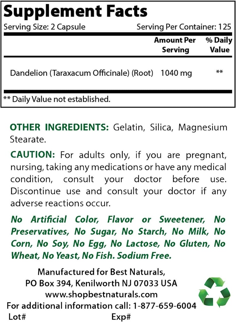 Geriausias Naturals Dundelion Root 520 mg ir Vitaminas D3 5000 TV