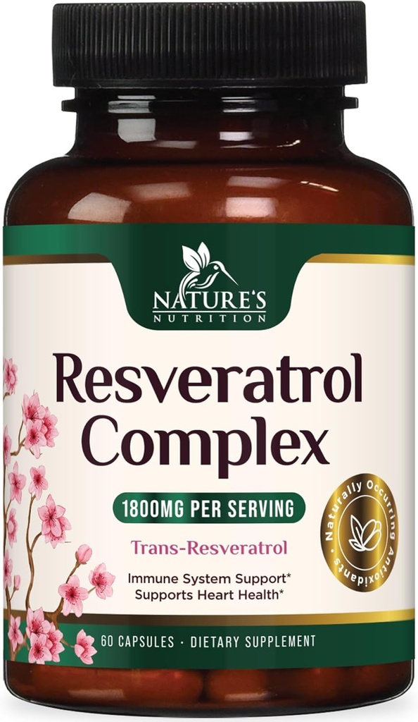 Resveratrol Supplement 1800mg - Extra Strength Antioxidantien für gesunde Aging & Immununterstützung - Herzgesundheit & Zelluläre Energie Unterstützung - Non-GMO, Bioverfügbare Trans-Resveratrol - 60 Vegan Kapseln