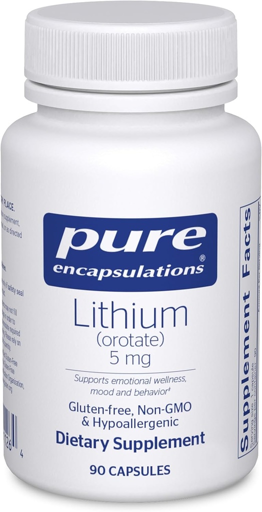 Pure Encapsulations Lítium Orotate 5 mg - Brain Supplement - with N- Acetyl- L- Cystein (NAC) for Memory & Brain Behavior * - Gluten Free & Non- GMO - 90 Capsules