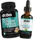 Colon Cleanser Detox & Chlorophyl Liquid Drops - 15 dienu Colon tīrīt tabletes ar ingveru, Liquid Chlorophyll pilieni Odor ķermeņa Detox iekšējais dezodorants - Bougel Kustības papildinājumi Zarnu atbalsts