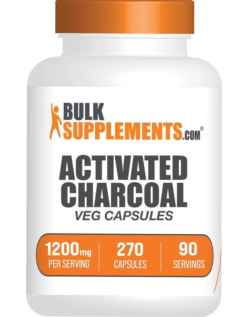 BulkSupplements.com Activated Charcoal Capsules - Activated Charcoal Supplement, from Coconut Shell - Vegan & Gluten Free, 3 Capsules per Serving (1200mg), 270 Count (Pack of 1)