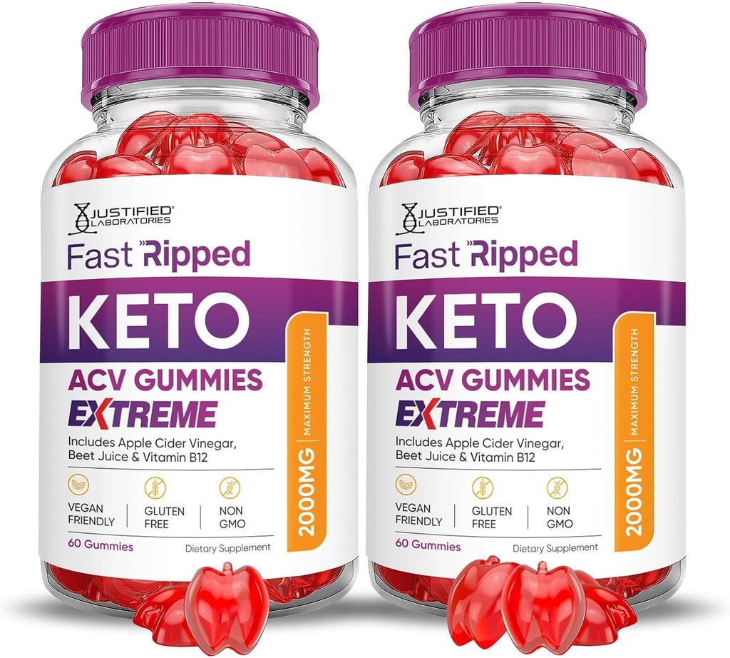 2 Pack Fast Ripped Keto ACV Gummies Extreme 2000MG Fast Ripped Keto Gummies Apple Cider Vinacter Formuluota su Pomgranato burokėlių sultimis B12 Vegan Ne GMO 120 Gummys