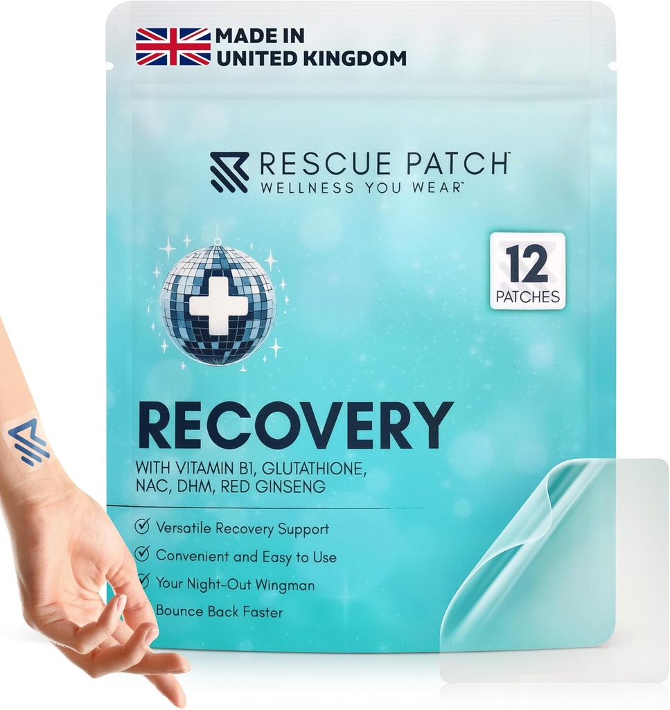 Recovery Patch, Alat Minum untuk Relief Partai Selepas, Recovery Party Recovery Patch untuk Dukungan Hidration and Energy, Alll-Natural Ingreations dan Vegan (1, 12, Count)