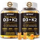 Vitamin D3 5000iu & K2( as MK7 ) 200mcg Gummies + 600mg Calcium, with Coconut Oil for High Absorption, Maximum Strength Vitamin D3 K2 Supplement - Support for Bones Muscle Teeth Immune, Vegan 2Packs