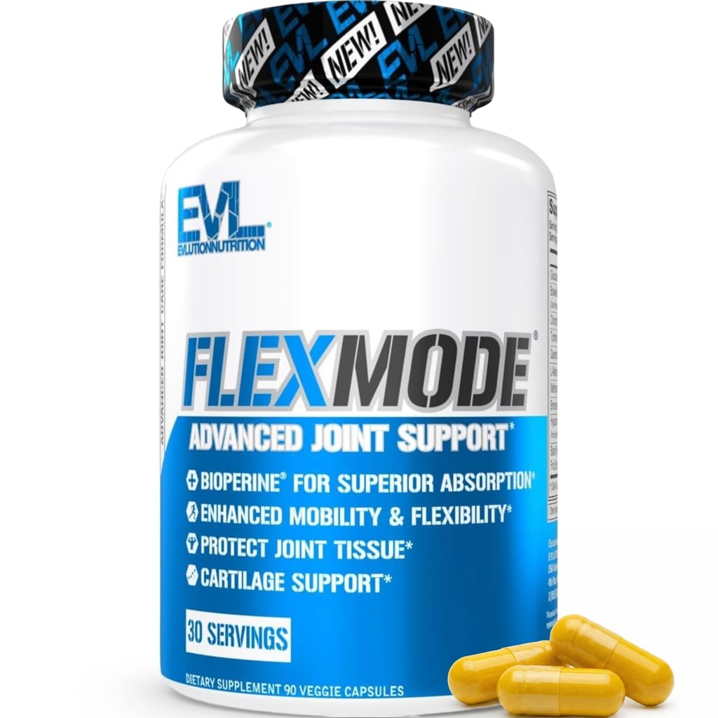 High Absorption Joint Support Supplement - Evlution FLEXMODE Joint Supplement with Advanced Joint Vitamins Including Glucosamine Chondroitin MSM Boswellia and Hyaluronic Acid - 30 Servings