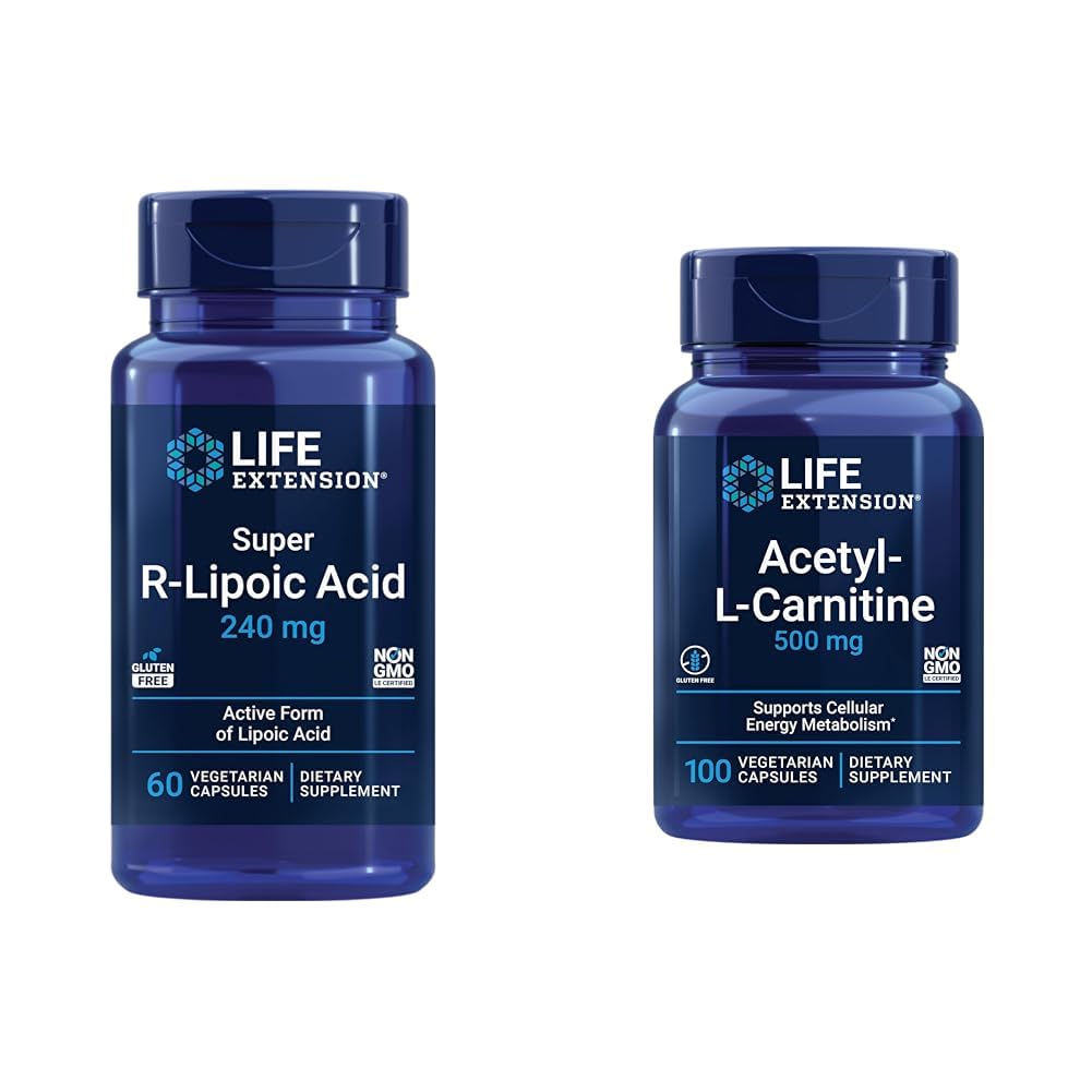 Life Extension Super R-Lipoic Acid 240mg and Acetyl-L-Carnitine 100 Capsules - Cellular Energy and Brain Health
