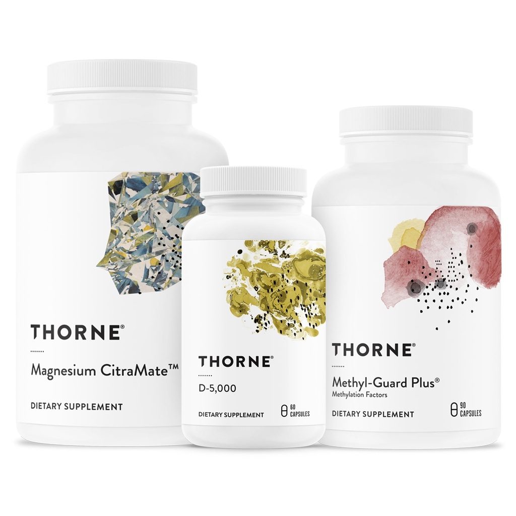 THORNE - Essential Wellness Trio - Methylation Support + Magnesium CitraMate + Vitamin D-5000-60 Servings
