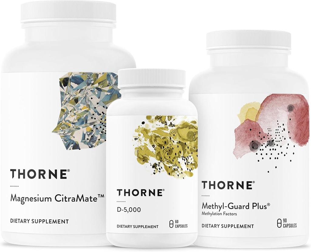 THORNE - Essential Wellness Trio - Suport de metilare + Magneziu CitraMate + Vitamina D-5000-60 Servings