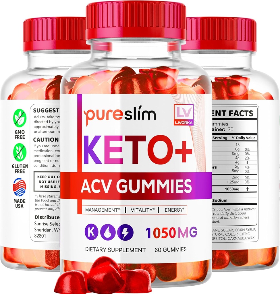 3 Pack - PureSlim KetoACV Gummys 1050MG, 补充高级公式,180 Gummys 3个月
