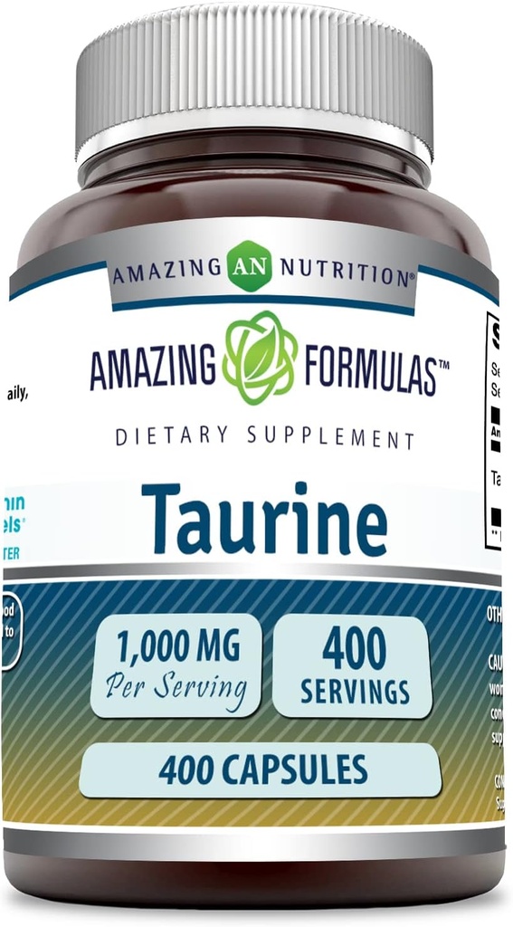 Apbrīnojami Formulas Taurine 1000mg Kapsulas Aminoskābju papildinājums         ; Non-GMO 