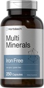 Horbäach Multi Minerals Supplement | 250 kapslar | Järnfri | Daglig mineralkomplex för män och kvinnor | Non-GMO & Gluten Free