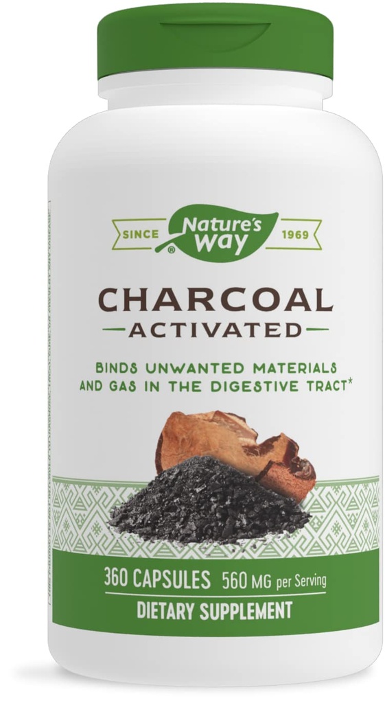 Nature's Way Activated Charcoal, Binds Unwanted Materials and Gas*, 560mg per Serving, 360 Capsules
