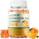 Calcium Magnesium Zin Gummies với vitamin D3 & K2 - Sugar Calcium Gummies cho phụ nữ và đàn ông - xương & Immune Hỗ trợ - Non-GMO, Gluten- Free, Orange Flavored - 60 Gummies