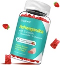 Ashwagandha Gummies mit L-Theanin, Ashwa Root Supplement Gummy für Frauen Männer, 60 Erdbeeren Flavored Gummies