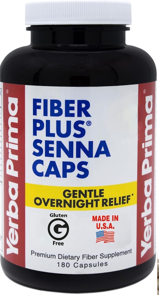 Yerba Prima Fiber Plus Senna Capsules, 180 граф - Gentle Overnight Relief, США Зроблений, Non-GMO, Глютен-Free